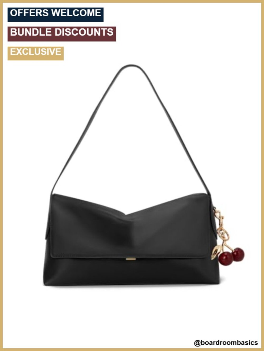 Large Faux Leather Hobo Shoulder Bag with Detachable Cherry Charm